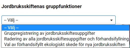 Skärmdump ur Viputjänsten, jordbruksskiftenas gruppfunktioner