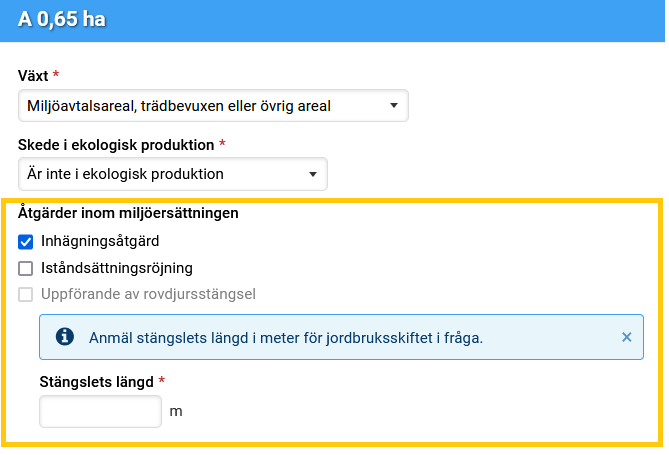 Skärmdump från Viputjänsten stängselåtgärd