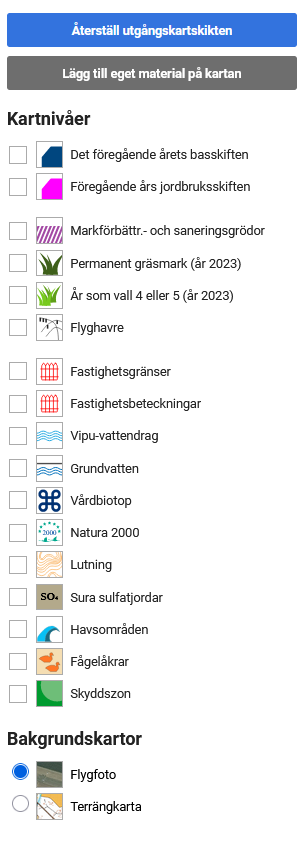 Skärmdump från Viputjänsten, kartnivåerna