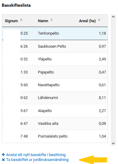 Skärmdump från Viputjänsten, ta ur jordbruksanvändning