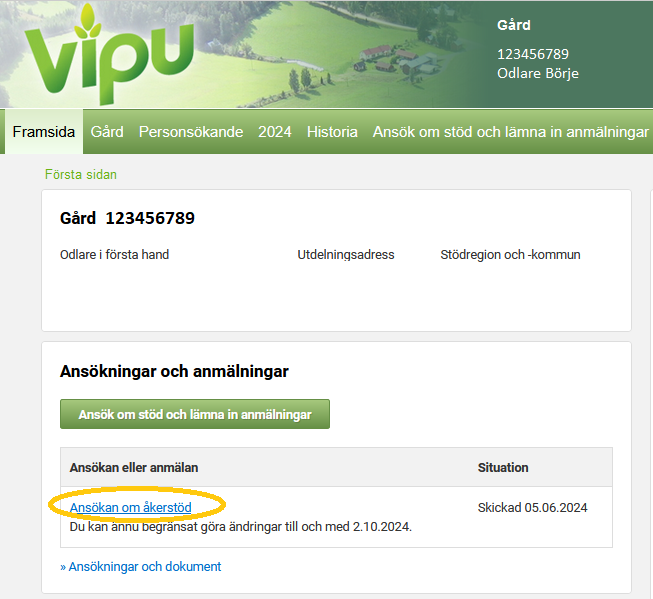 Skärmdump från Viputjänsten Ansökningar och anmälningar