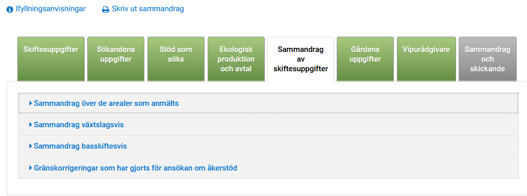 Skärmdump från Viputjänsten, fliken sammandrag av skiftesuppgifter