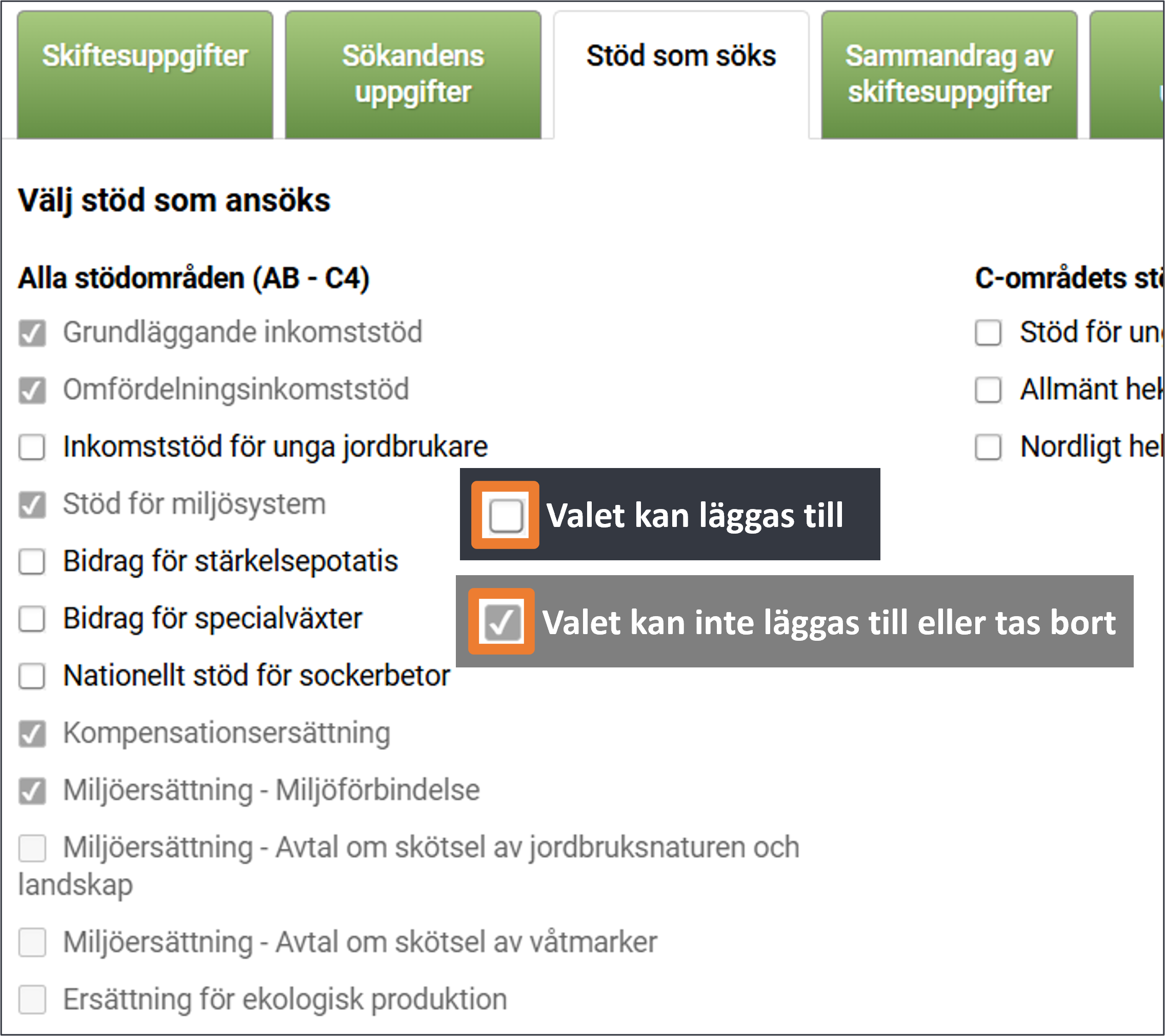 Skärmdump från  Viputjänsten