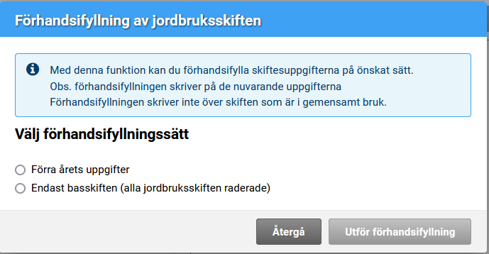 Skärmdump från Viputjänsten förhandsifyllning av jordbruksskiften