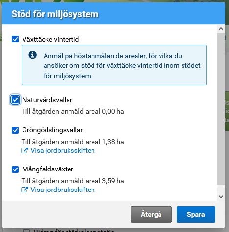 Skärmdump från viputjänsten, stöd för miljösystem