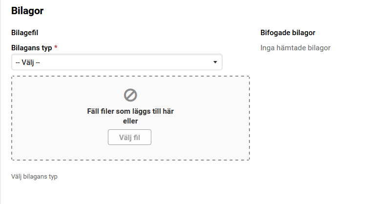 Skärmdump från Viputjänsten, bilagor