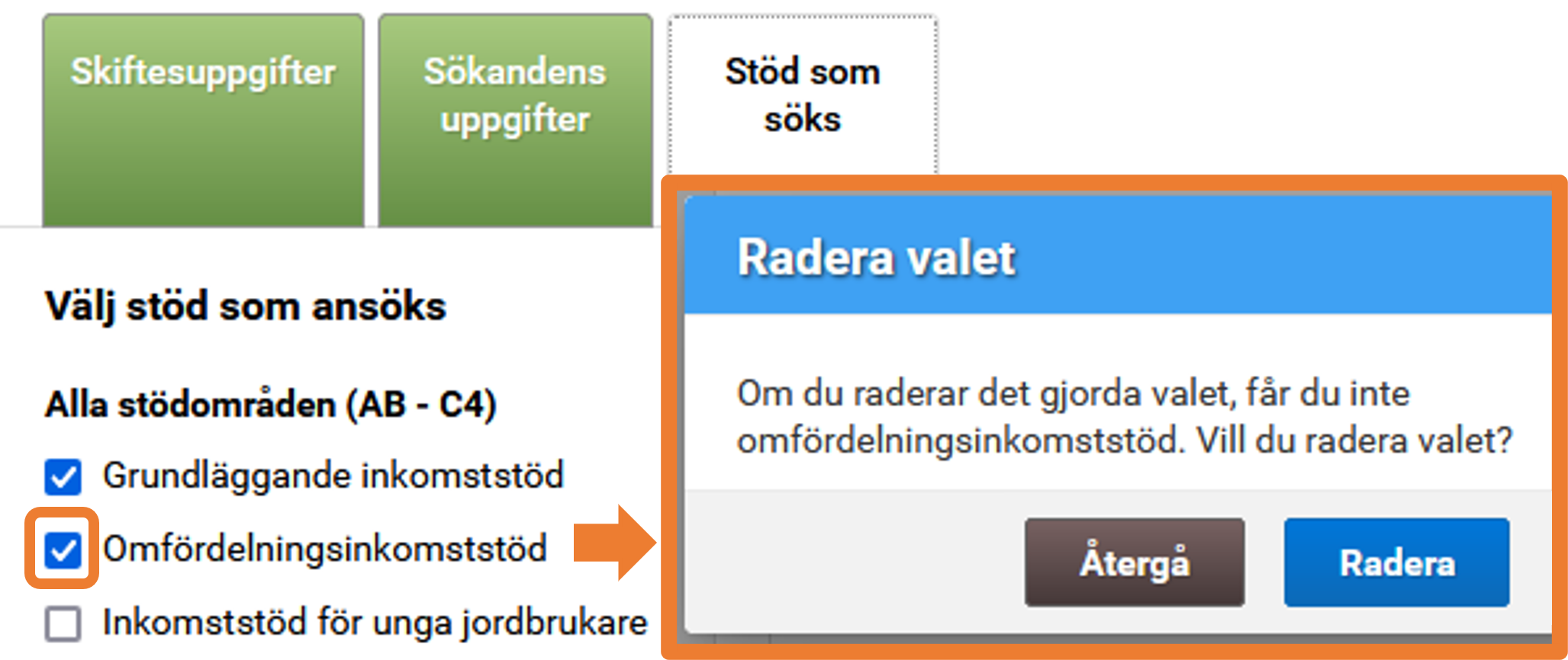 Skärmdump från Viputjänsten