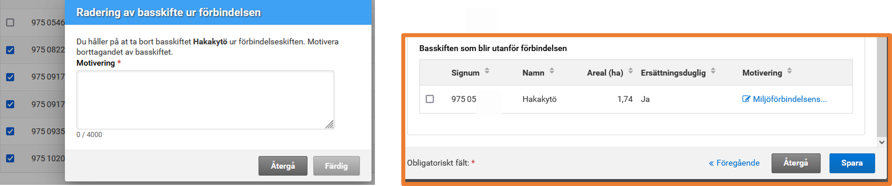 Skärmdump från Viputjänsten radering av basskifte ur ekoförbindelse