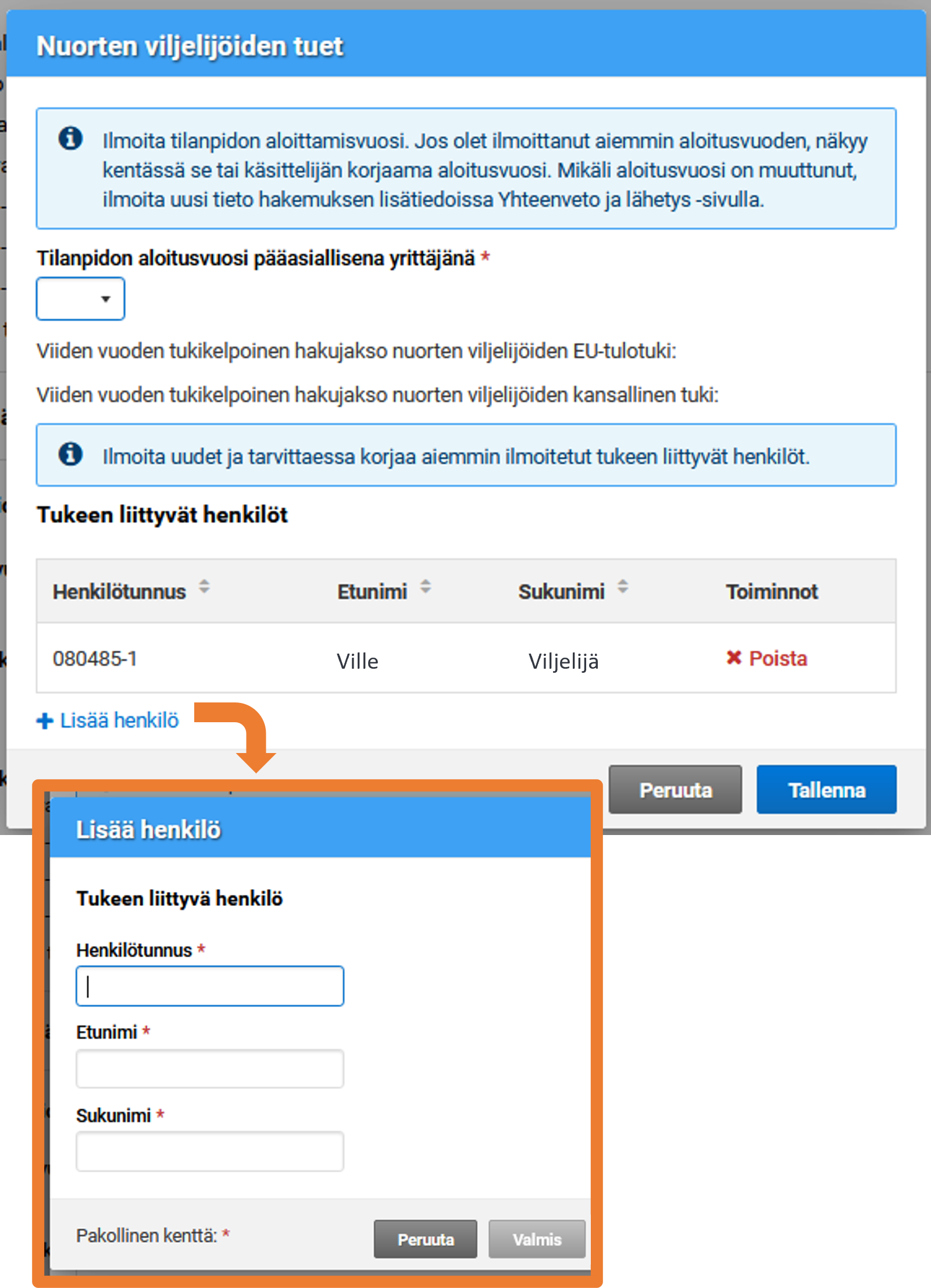 Kuvakaappaus Vipu-palvelusta, nuoren viljelijä tuen lisätiedot