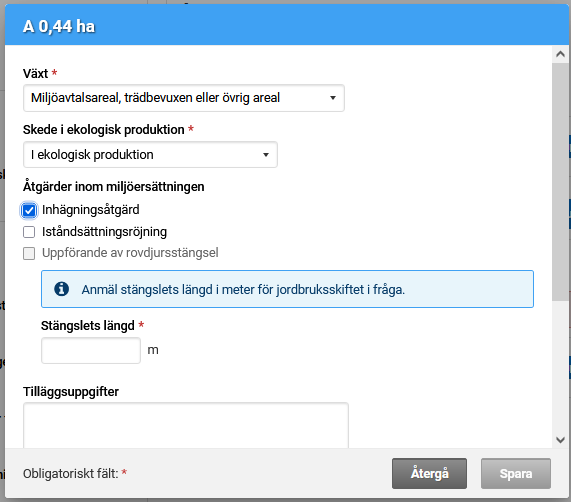 Skärmdump från Viputjänsten inhägningsåtgärd