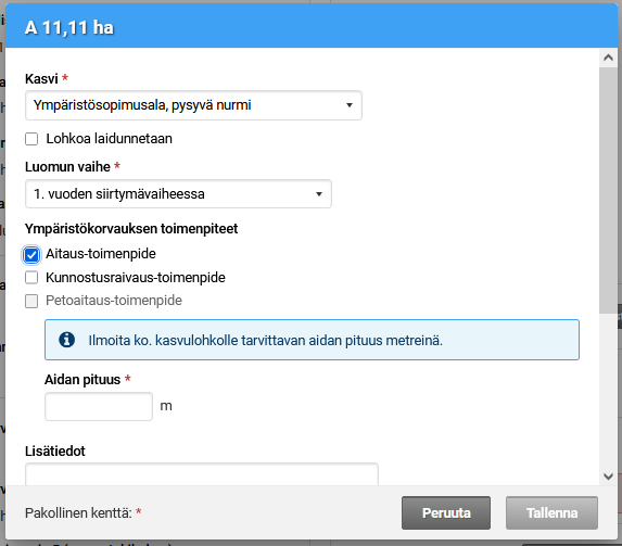 Kuvakaappaus Vipusta, Ympäristökorvauksen aitaus toimenpiteestä.