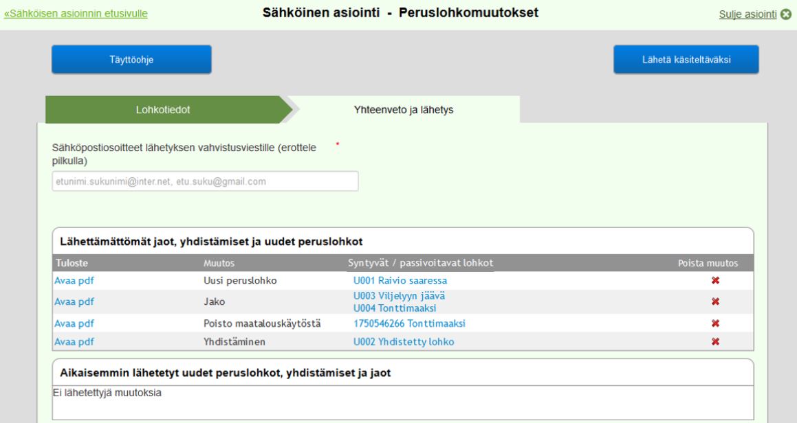 Kuvakaappaus Vipusta, Peruslohkomuutosten lähettäminen