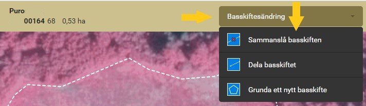 Skärmdump från Viputjänsten: Välj verktyget Basskiftesändring ur menyn för Basskiftesändringar.