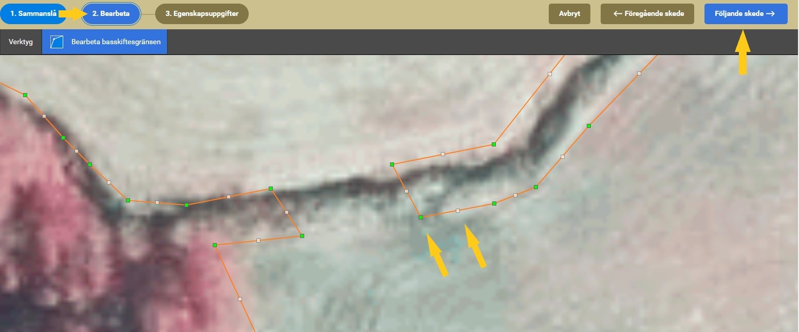 Skärmdump från Viputjänsten: Bearbeta gränser för det sammanslagna skiftet.