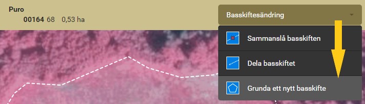 Skärmdump från Viputjänsten: Välj verktyget Grunda ett nytt basskifte.