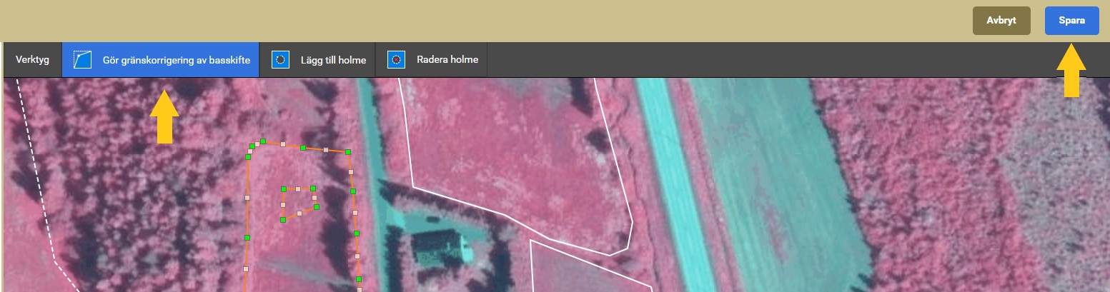 Skärmdump ur Viputjänsten: Bearbeta vid behov holmens gränspunkter.