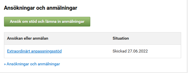 Skärmdump från Viputjänsten, Ansökningar och anmälningar