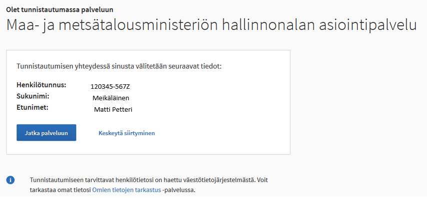 Kuvankaappaus tunnistautumis-sivulta