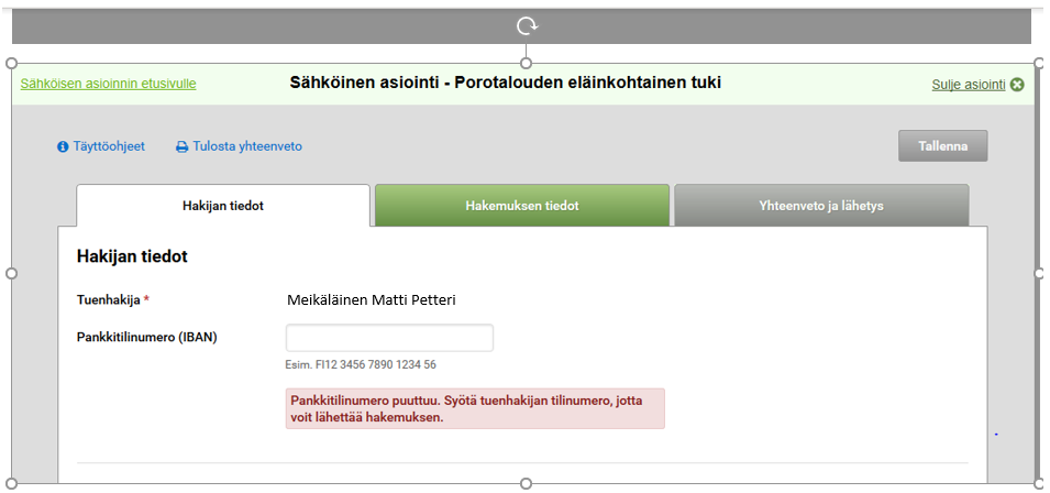 Hakijan tiedot -välilehti.