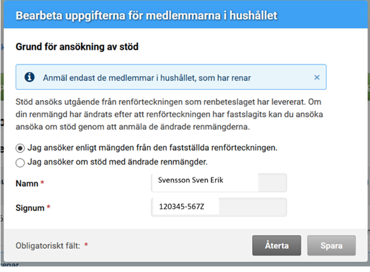 Skärmdump från Viputjänsten