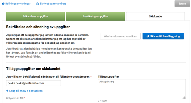 Skärmdump från Viputjänsten