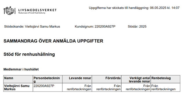 Skärmdump från Viputjänsten, sammandrag