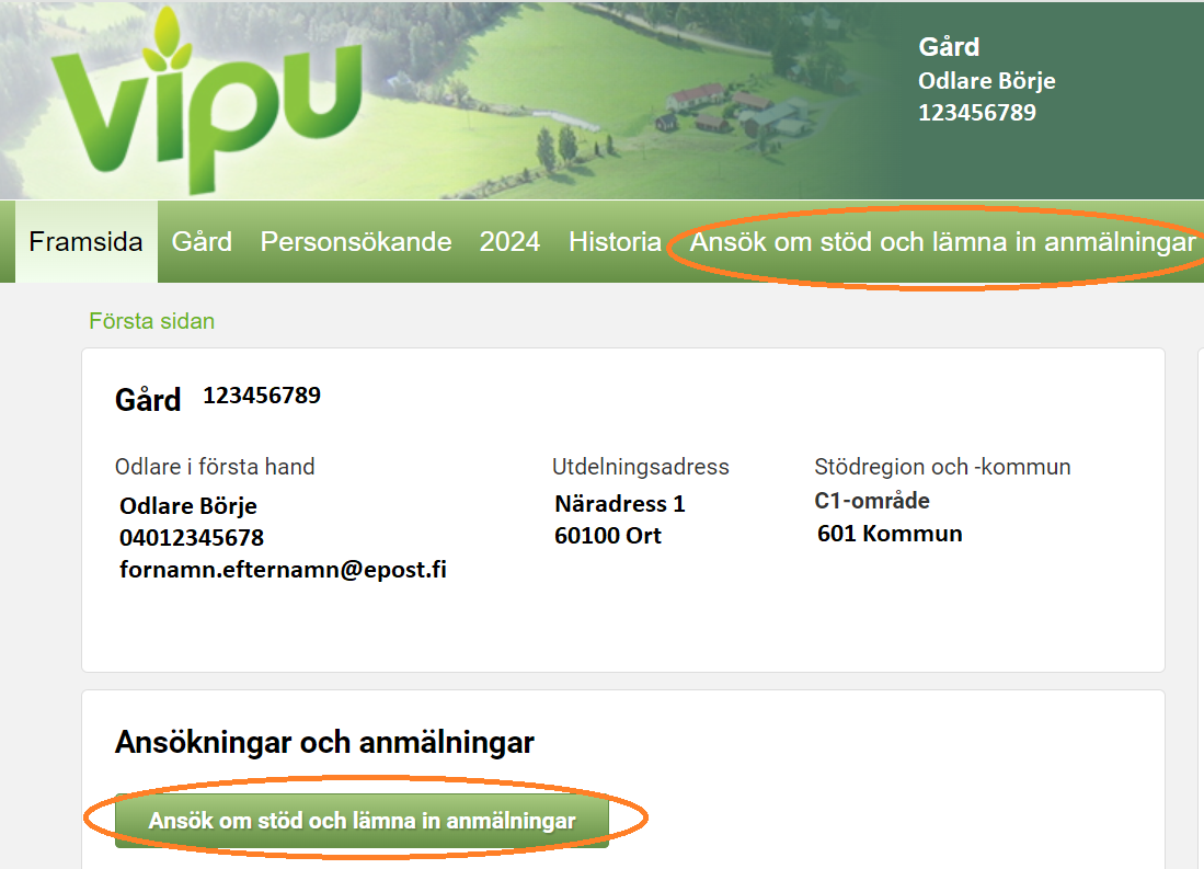 Skärmdump från Viputjänstens framsida