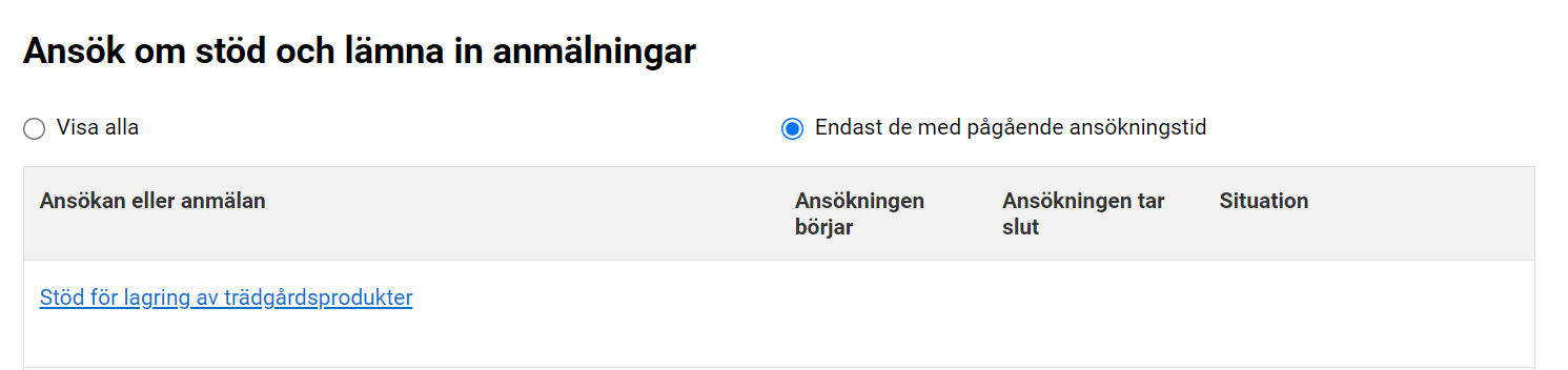 Skärmdump från Viputjänsten välj ansökan