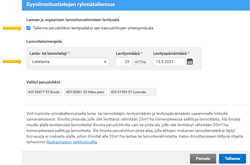 Kuvakaappaus Vipu-palvelun Syysilmoitustietojen ryhmätallennus -kohdasta.