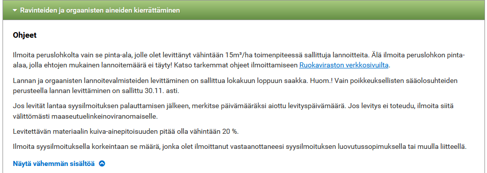 Kuvakaappaus Vipu-palvelun Ravinteiden ja orgaanisten aineiden kierrättäminen -kohdasta.