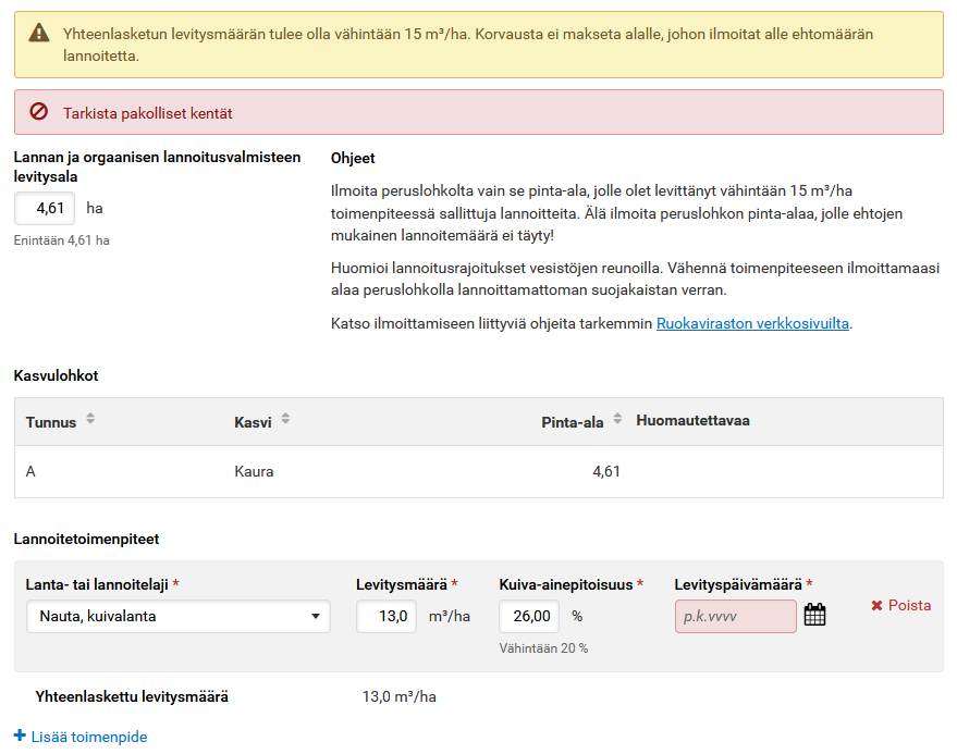 Kuvakaappaus Vipu-palvelun Syysilmoitukset-kohdasta.