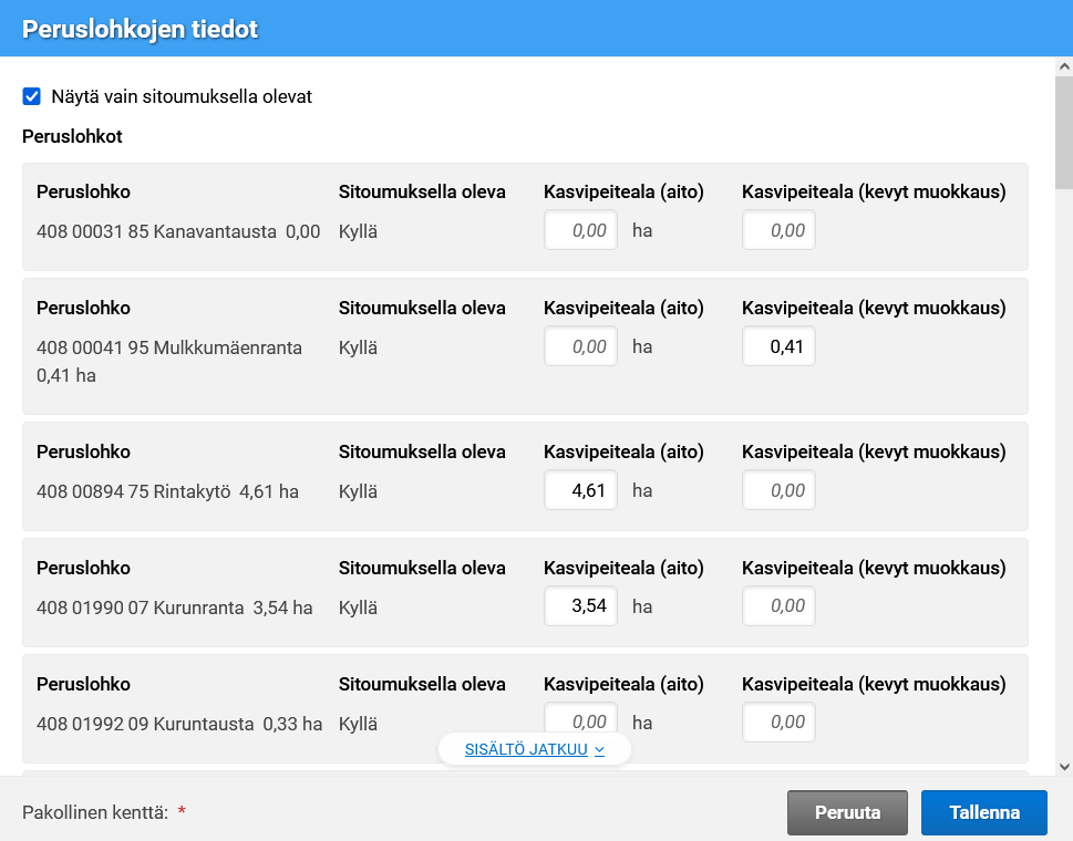 Kuvakaappaus Vipu-palvelun Peruslohkojen tiedot-kohdasta.