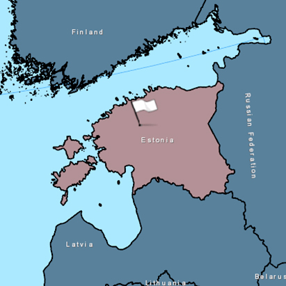 Kartta, jossa Viron Raplamaalla valkoinen lippu.