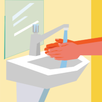 Washing hands under running water.