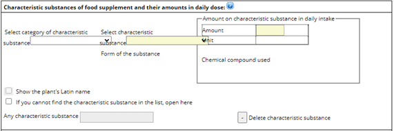 If you cannot find the characteristic substance in the list, open here