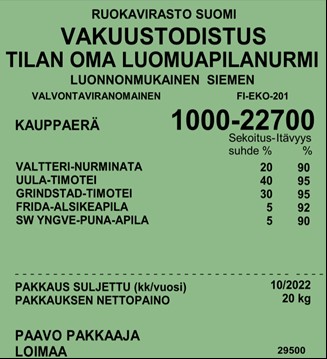 Vakuustodistus vihreällä pohjalla luomuapilanurmi